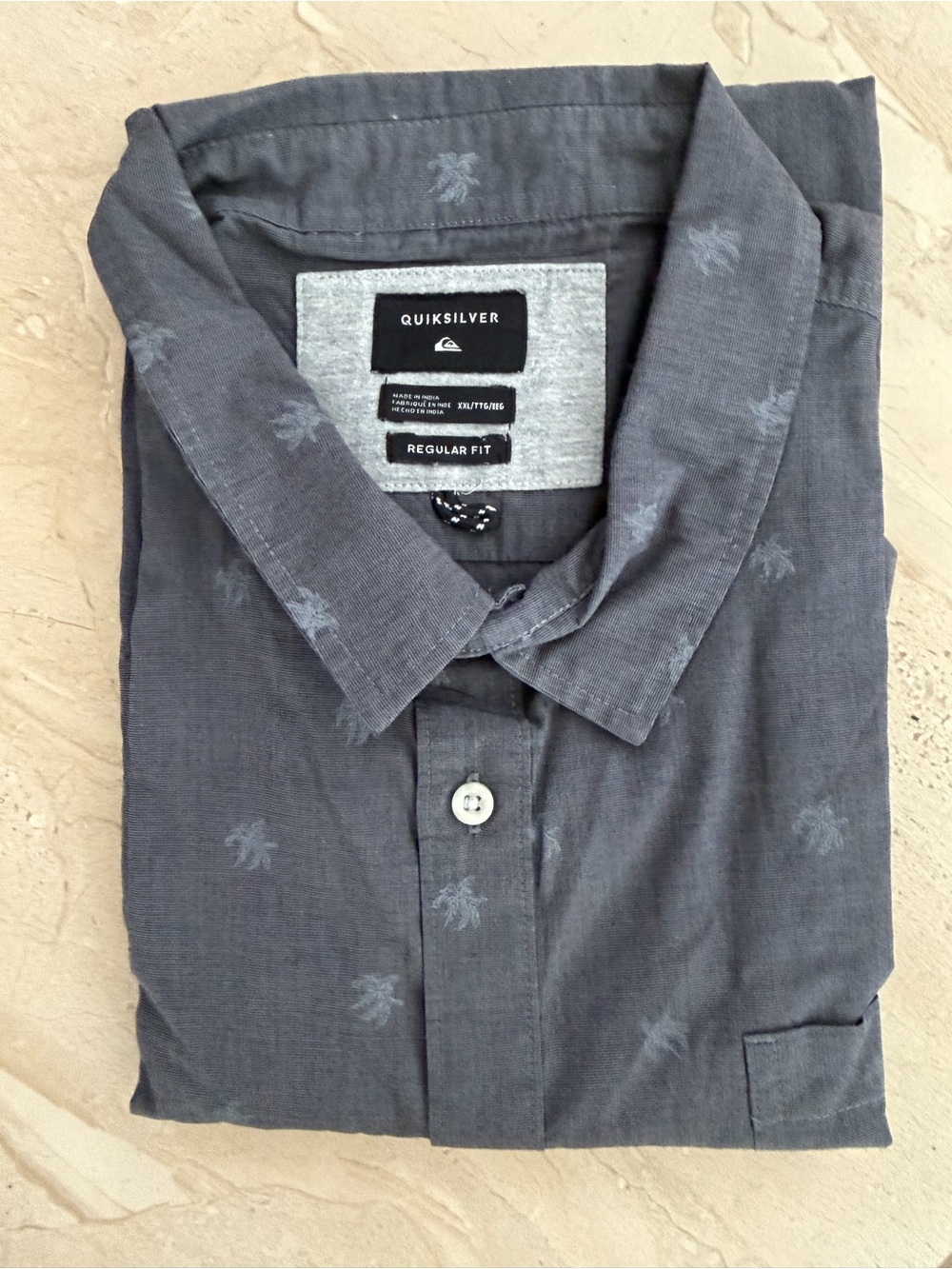 Quiksilver Men's XXL Charcoal Grey Palm Tree Short Sleeve Button Down